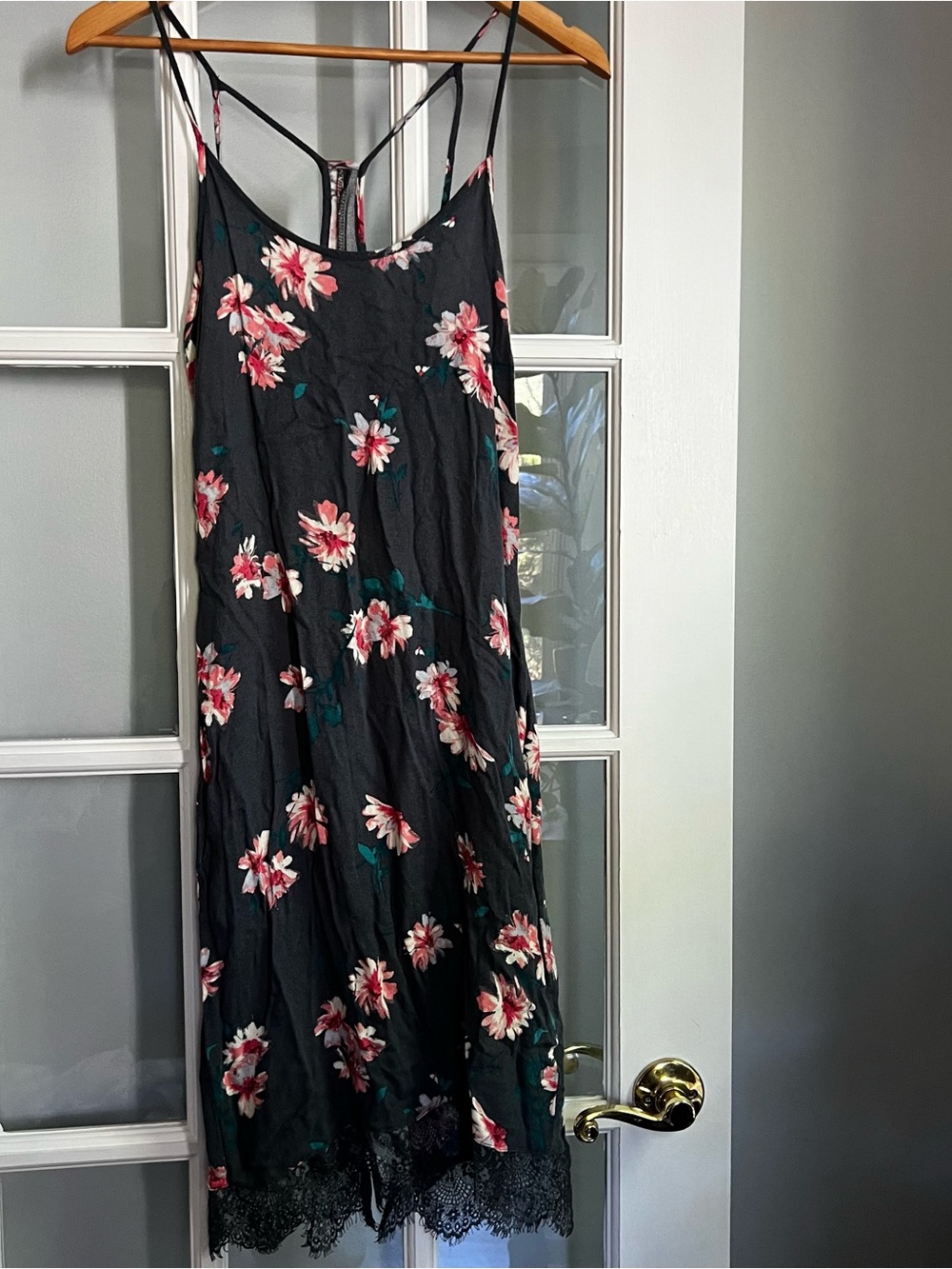 O'Neill Black Midi Slip Dress with Pink Floral Accents